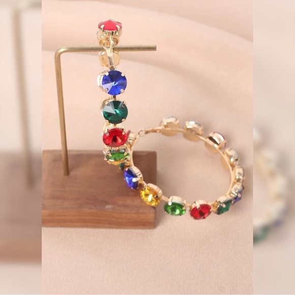 Multi Color Rhinestone Hoops *Fashion Jewelry* - Picture 4 of 6